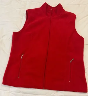 Karen Scott Sport Bright Red Full Zip Fleece Vest Zipper Pockets Size L thumbnail 1