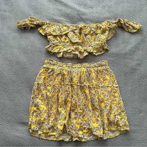 Two Piece Yellow Floral FavLux Crop Top and Skirt Set thumbnail 5
