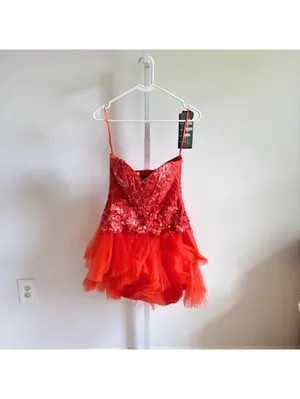 Cinderella Divine NWT Coral Sequin Strapless Sweetheart Neck Tulle Dress 4 thumbnail 3
