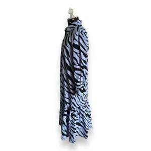 Zara Womens Dress Sz M‎ Powder Blue Black Zebra Animal Print Shirt Long thumbnail 10