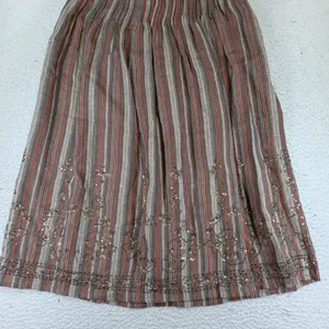 Weekend Max Mara Linen Striped Sequin Embroidered Midi Skirt Brown Grey 6 thumbnail 6