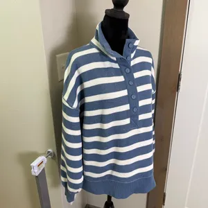 American Eagle Women’s Big Hug Henley Sweatshirt Blue Breeze‎ Stripe Coastal XS thumbnail 2