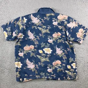 Vintage 90s Floral‎ Denim Shirt Women L Button Up Retro Western S/S Rodeo Boho thumbnail 2