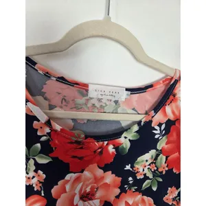 Sign Here Bright Red Floral Swing Midi Dress Jersey Modest Teacher Comfy Small thumbnail 6