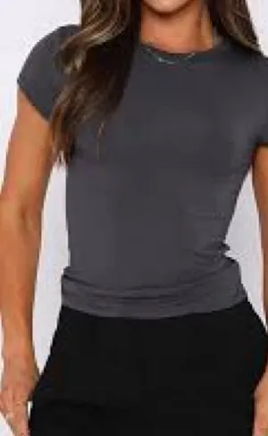 Banana Republic Classic Short Sleeve Crew Neck Top - Charcoal Gray thumbnail 1
