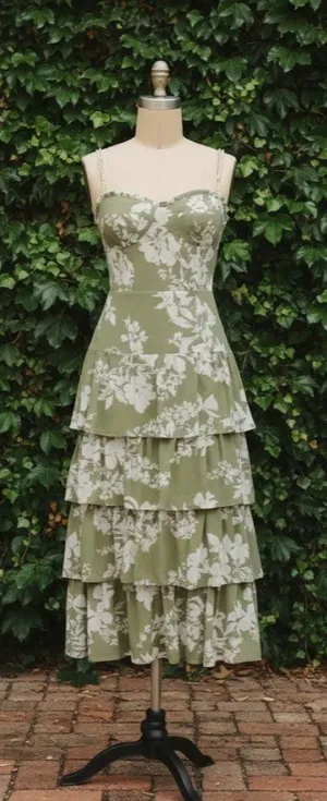 NWT Reformation Kesia in Willow Floral Tie Strap Georgette Tiered Midi Dress 12 thumbnail 1