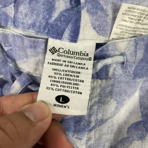 Vintage Columbia Pants‎ Womens Large Blue White Linen Floral Capri 00s AL 8184 thumbnail 8