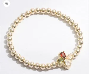 Color Rhinestone Cross Beaded Gold Tone Bracelet thumbnail 1