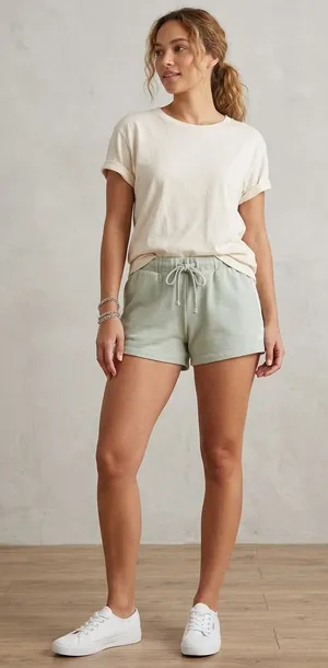 Vans Pull On Deco Logo Sage Green Sweat Shorts Size Medium. thumbnail 1