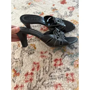 Franco‎ Sarto Y2k Black Leather Woven Mule Block Kitten Heel Sandals thumbnail 2