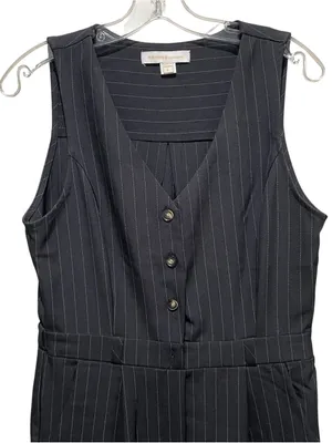 Monteau Los Angeles Jumpsuit Black Pinstripe Women’s Size Large Wide Leg thumbnail 3