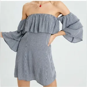 American Eagle Blue Gingham Off The Shoulder Dress Size XL NWT thumbnail 8