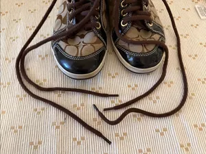 Coach Signature C Jacquard Patent Leather Low Top Sneakers Brown Khaki Size 7 thumbnail 16