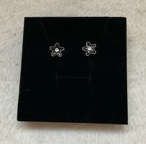 Silver Starflower Stud Earrings with Clear Crystal Center thumbnail 1