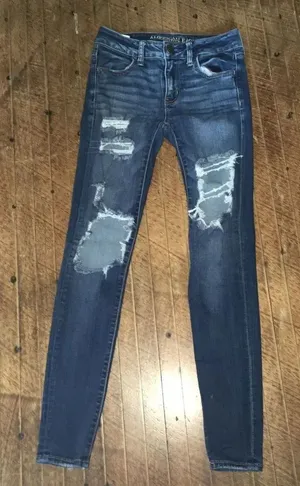 American Eagle distressed destroyed dark wash size 0 super stretch x jeggings thumbnail 1