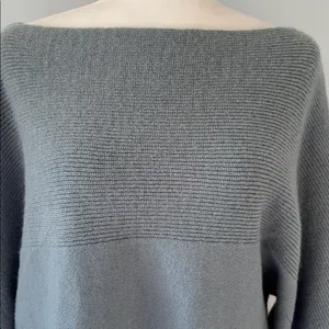 M. Rena Off-the-Shoulder Light Blue Sweater Sz Small Ribbed Oversized Cropped thumbnail 4