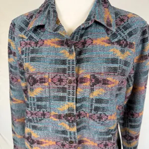 Ariat Re-AL Relaxed Fit Southwestern Jacquard Button Down Shirt Blue Purple Sz M thumbnail 9