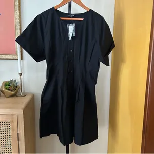 J. Crew Wren Mini Shirt Dress Cotton Blend Poplin Pleated Black $158 NWT Size 14 thumbnail 4