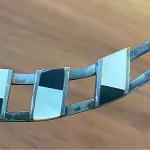 Sterling Silver 925 Gunmetal Onyx/Mother of Pearl Cuff Choker Collar Necklace thumbnail 7