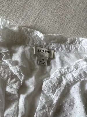 J. Crew White Clip Dot Ruffle Trim Popover Blouse - Small thumbnail 7