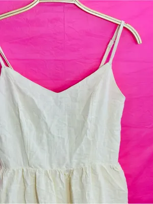 Lightweight Cream Tiered Mini Dress with Spaghetti Straps thumbnail 10