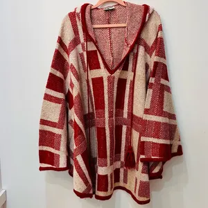 Show Me Your Mumu Red Kellan Poncho Hooded Tassel Oversized Boho Small M… thumbnail 3