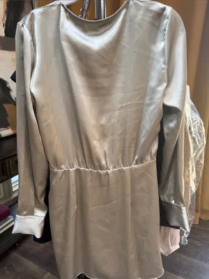 Zara Metallic Silver Satin Mini Wrap Dress thumbnail 3