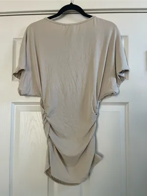 NWT Women’s OGL Short Sleeve Draped Ruched Tee Top Beige Size M thumbnail 10