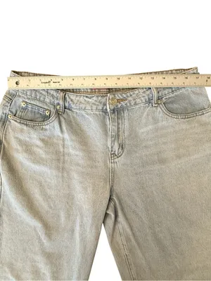 Edikted Baggy Wide Leg Jeans Womens XL Light Wash Distressed Raw Hem Y2K thumbnail 9