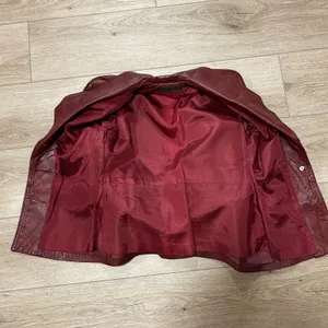Womens Genuine Leather Belted Blazer Jacket Burgundy Size‎ Small thumbnail 6