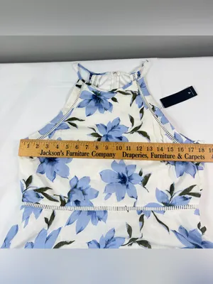 NWT Lulus Lovely White Blue Floral Print 100% Cotton Midi Dress Women's Size XL thumbnail 7