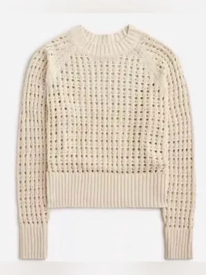 J. CREW Open Knit Sweater Large Tan Beige BZ498 Travel Coastal thumbnail 1