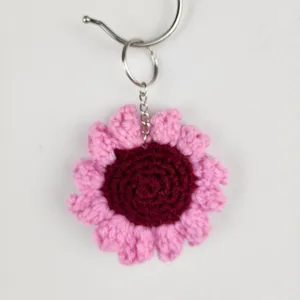 New Crochet Stuffed Keychain Burgundy Pink Flower Handmade Handcrafted thumbnail 6