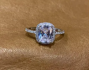 Real Silver 2Ct 1.5 cushion square engagement wedding 925 silver ring thumbnail 1