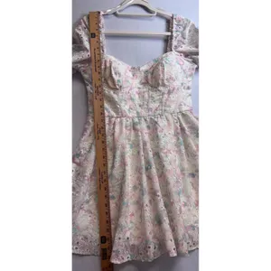 City Studios Floral Eyelet Corset Mini Dress Pastel Pink Blue XL thumbnail 13