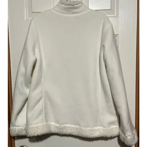 Women's White‎ Sherpa Reversible Felt Zip Up Jacket Side Pockets Size XL thumbnail 4