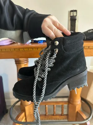 Black Suede Lace-Up Combat Boots with Two-Tone Laces Genny Steve Madden thumbnail 2