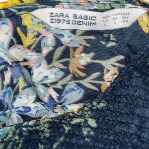 Zara Basic Z1975 Denim Floral Flare Bell Sleeve Empire Waist Dress Botanical thumbnail 4