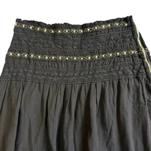Hard Tail Western USA Mini Skirt Womens XS Black Gauze Beaded Smocked Boho thumbnail 4