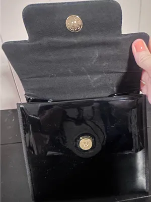 Black Patent Top-Handle Bag with Bamboo Accent thumbnail 9