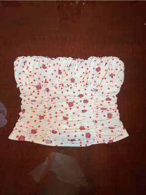 Free People Cream Scottie Printed Tube Sleeveless Top Stretchy Sz L BarbieCore thumbnail 4