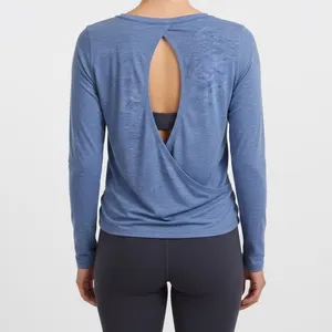 Lululemon Blue‎ Heathered Long Sleeve Top Open Back Athletic Yoga Size 4 thumbnail 7