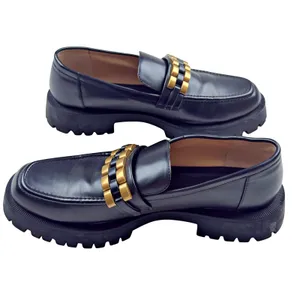 Zara Black Gold Chunk Platform Flat Loafer Shoe Sz 41 Women's 10.5 thumbnail 3