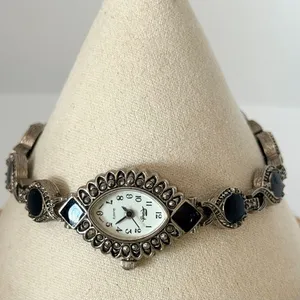 Fabergé Vintage Black Stone Marcasite Style Bracelet Watch thumbnail 2