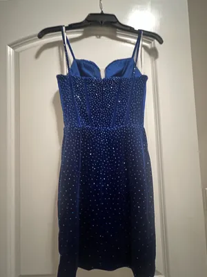 Blue semi formal short dress thumbnail 3
