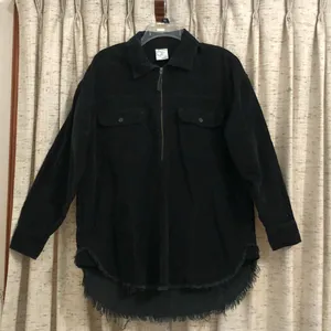 OFFLINE by Aerie Black Corduroy Quarter Zip Shacket thumbnail 1