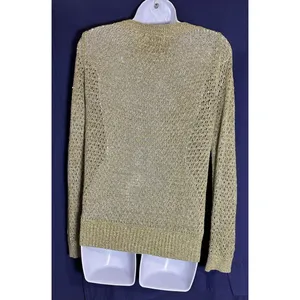 Guinevere Anthropologie Hemp Blend Open Knit Sweater Olive Gold Metallic Medium thumbnail 2