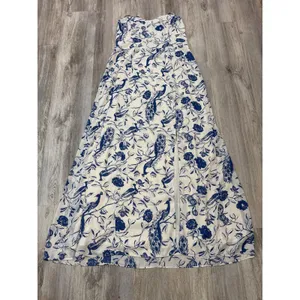 Abercrombie & Fitch Blue White Peacock Toile Maxi Dress XL Lace Up Back Slit thumbnail 2