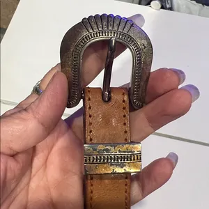 Vintage 1991 Brighton beaded western brown leather belt Aztec diamond pattern 30 thumbnail 6