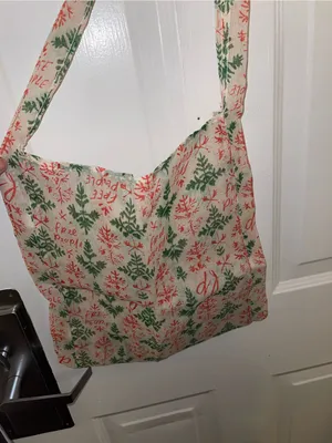 Christmas Free People Cream Canvas Tote with Red & Green Print thumbnail 3
